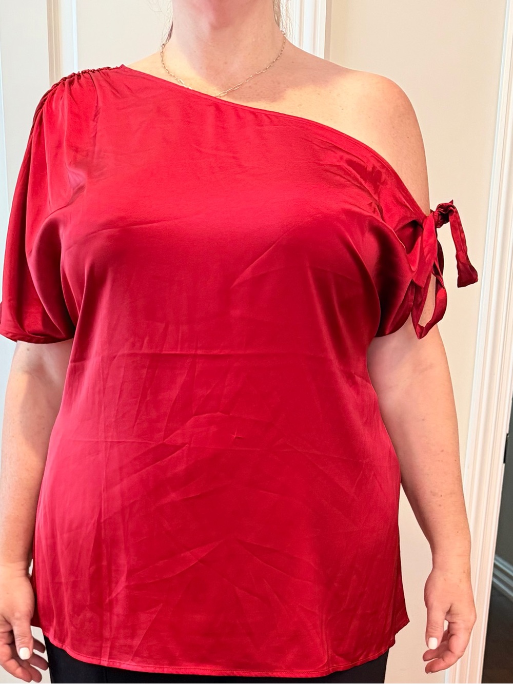 torrid Red One-Shoulder Tie Sleeve Blouse